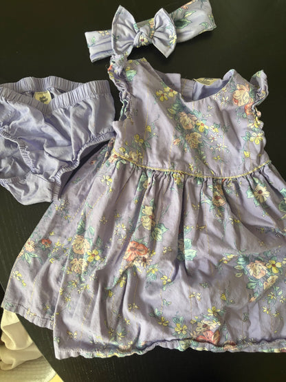 Carter's Baby B'gosh Lavender floral dress set with bloomers and bow (12 m), Kids 12 Month (9-12M)