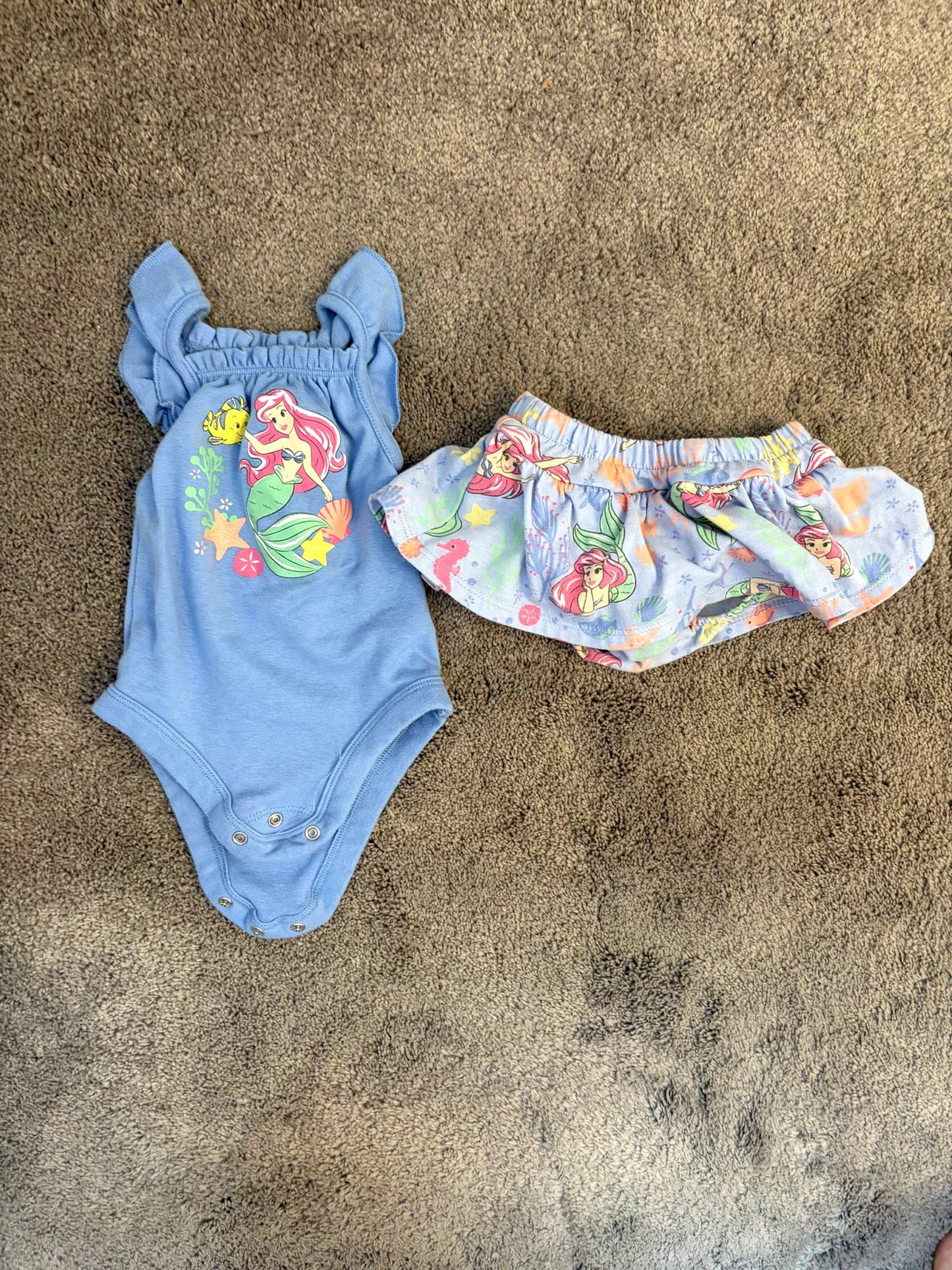 Disney Baby The Little Mermaid Ariel 0-3 month matching outfit set (onesie and lined skirt with bloomers), Kids 3 Month (0-3M)
