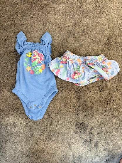 Disney Baby The Little Mermaid Ariel 0-3 month matching outfit set (onesie and lined skirt with bloomers), Kids 3 Month (0-3M)