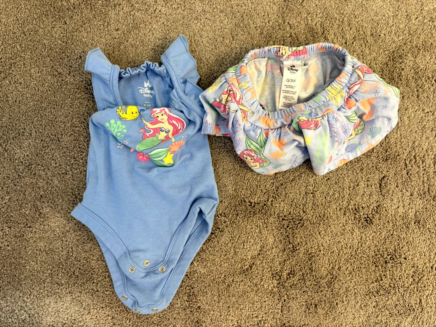 Disney Baby The Little Mermaid Ariel 0-3 month matching outfit set (onesie and lined skirt with bloomers), Kids 3 Month (0-3M)