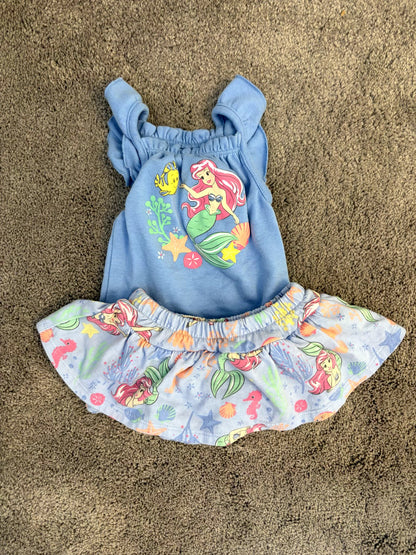 Disney Baby The Little Mermaid Ariel 0-3 month matching outfit set (onesie and lined skirt with bloomers), Kids 3 Month (0-3M)