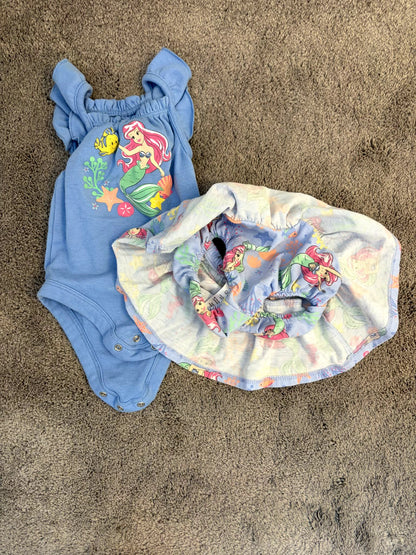 Disney Baby The Little Mermaid Ariel 0-3 month matching outfit set (onesie and lined skirt with bloomers), Kids 3 Month (0-3M)