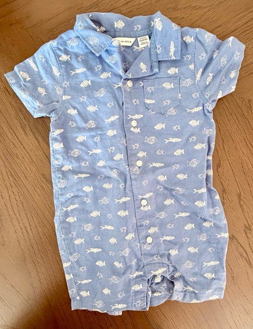 Janie and Jack Fish Print Romper 🐟💙, Kids 12 Month (9-12M)