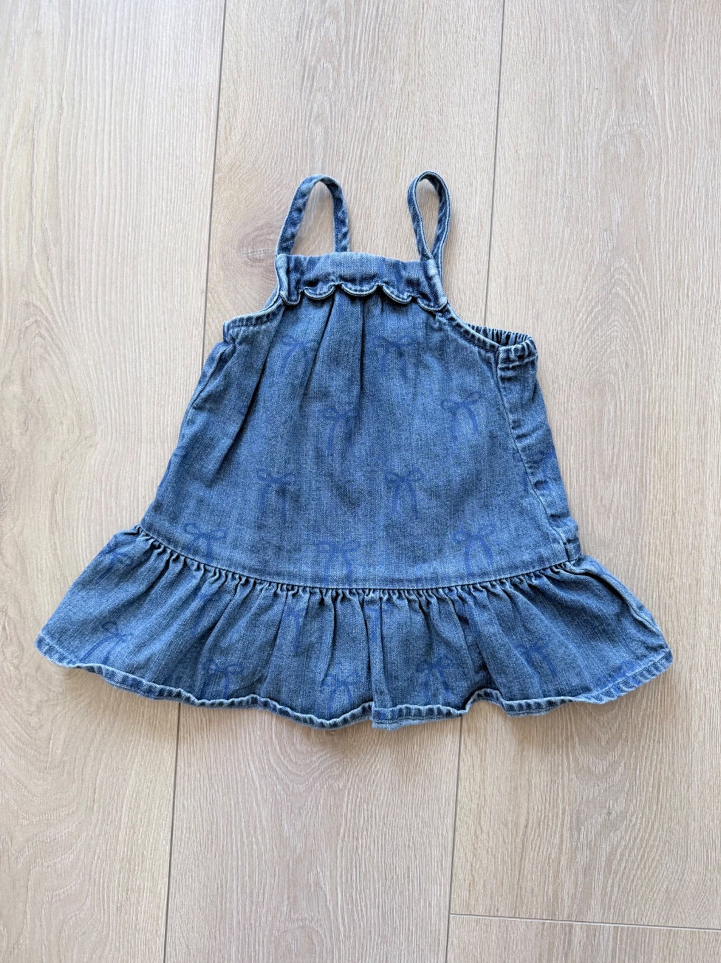 Old Navy Baby Girl Jean Dress with Bows, Kids 6 Month (3-6M)
