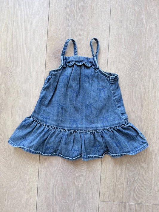 Old Navy Baby Girl Jean Dress with Bows, Kids 6 Month (3-6M)