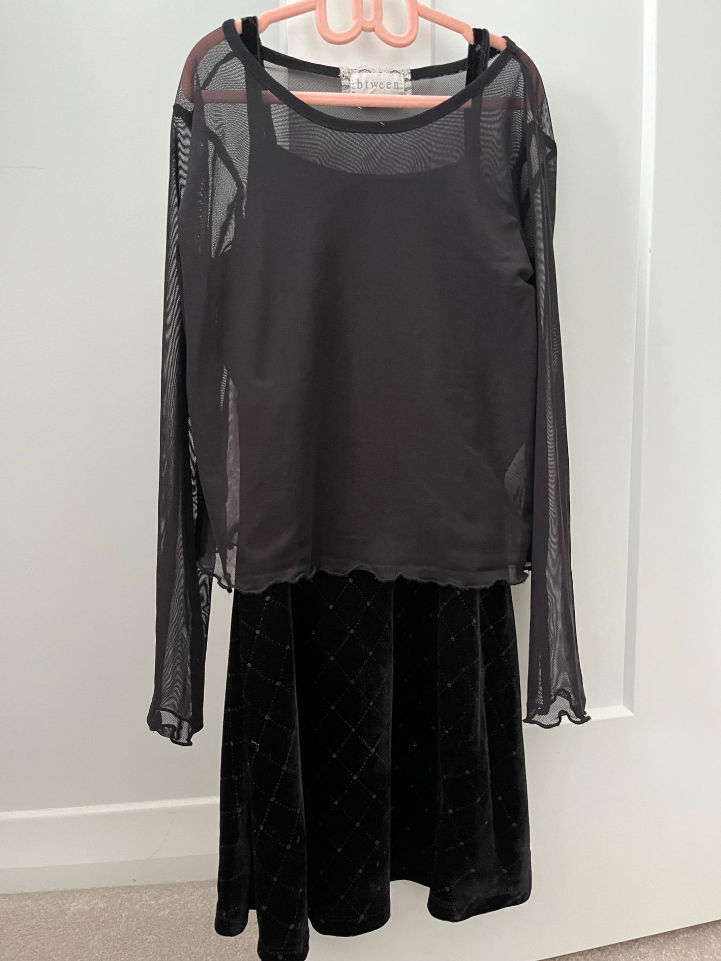 Black velvet dress with sheer long sleeved top, Kids 8