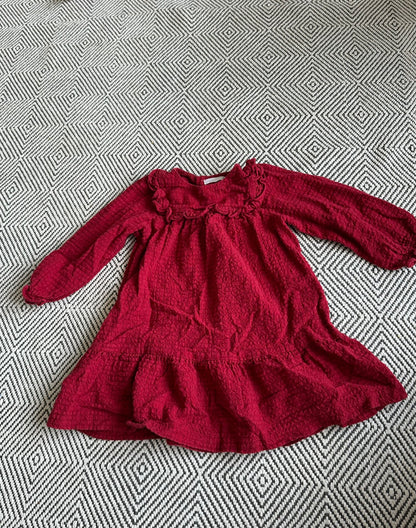 Zara Cotton red long sleeve dress, Kids 2T