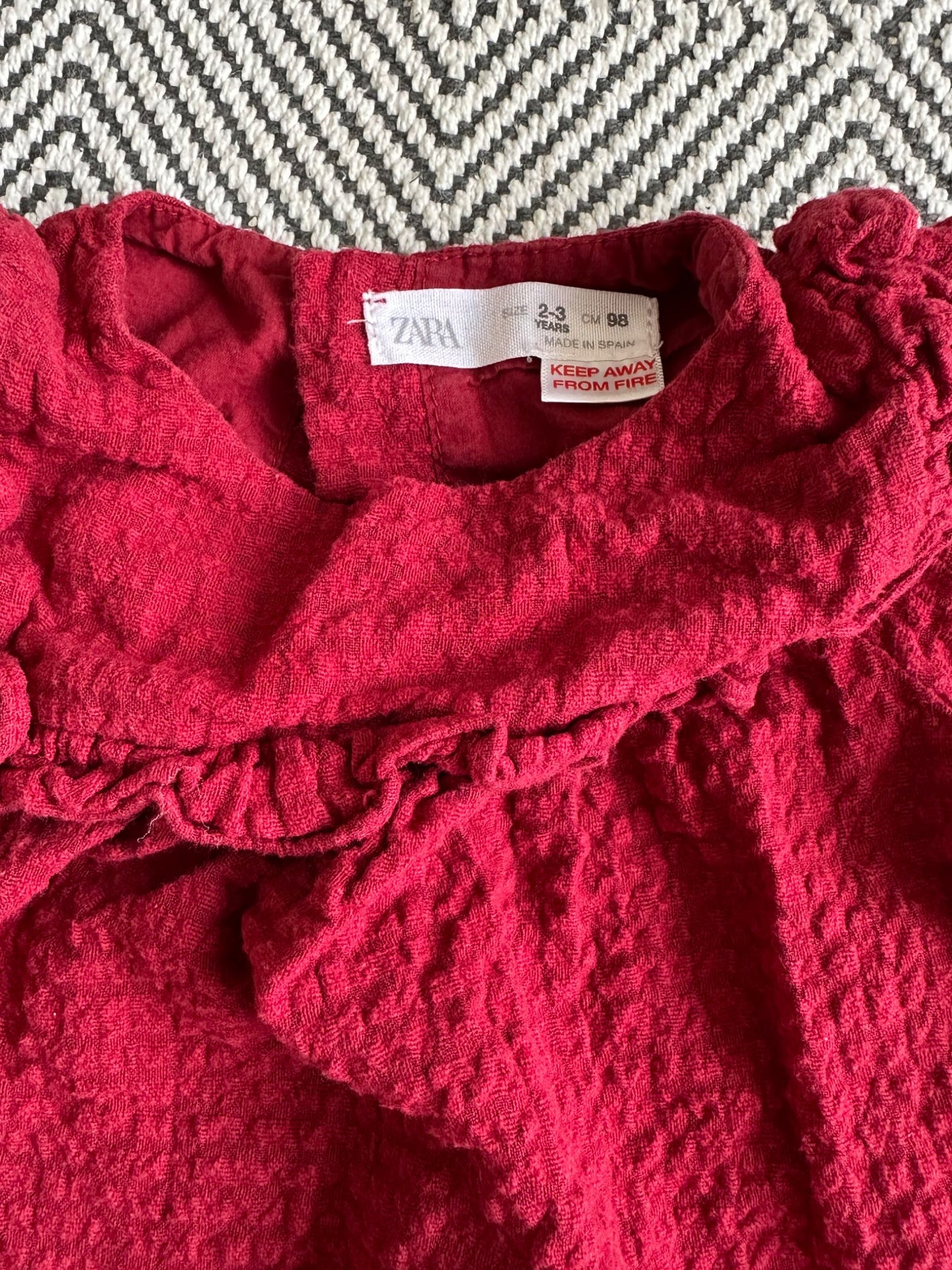 Zara Cotton red long sleeve dress, Kids 2T