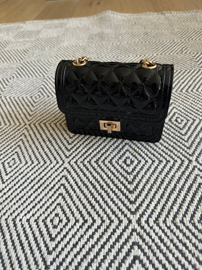F21 - Black quilted leather pu shiny mini purse