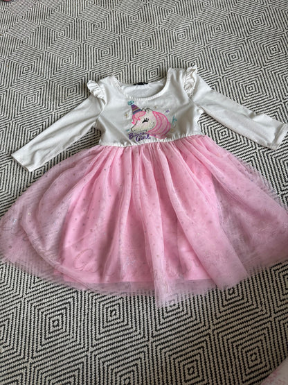 White and pink birthday girl unicorn dress, Kids 2T