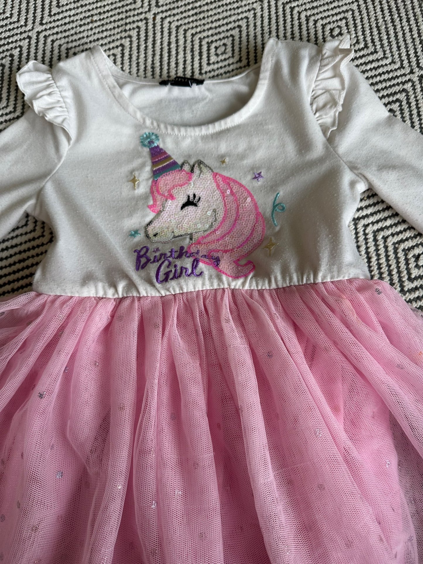 White and pink birthday girl unicorn dress, Kids 2T
