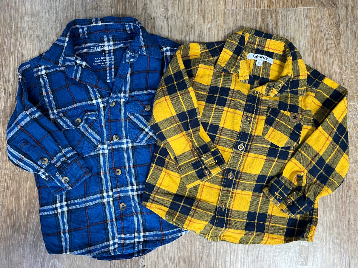 BUNDLE: Plaid Long Sleeve Shirts x 2 - Size 3 , Kids 3T
