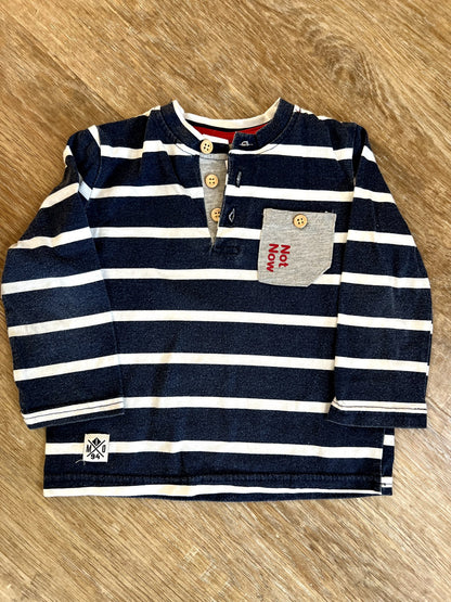 MID- Navy and White strip long sleeve shirt - 18 mos, Kids 18 Month (12-18M)