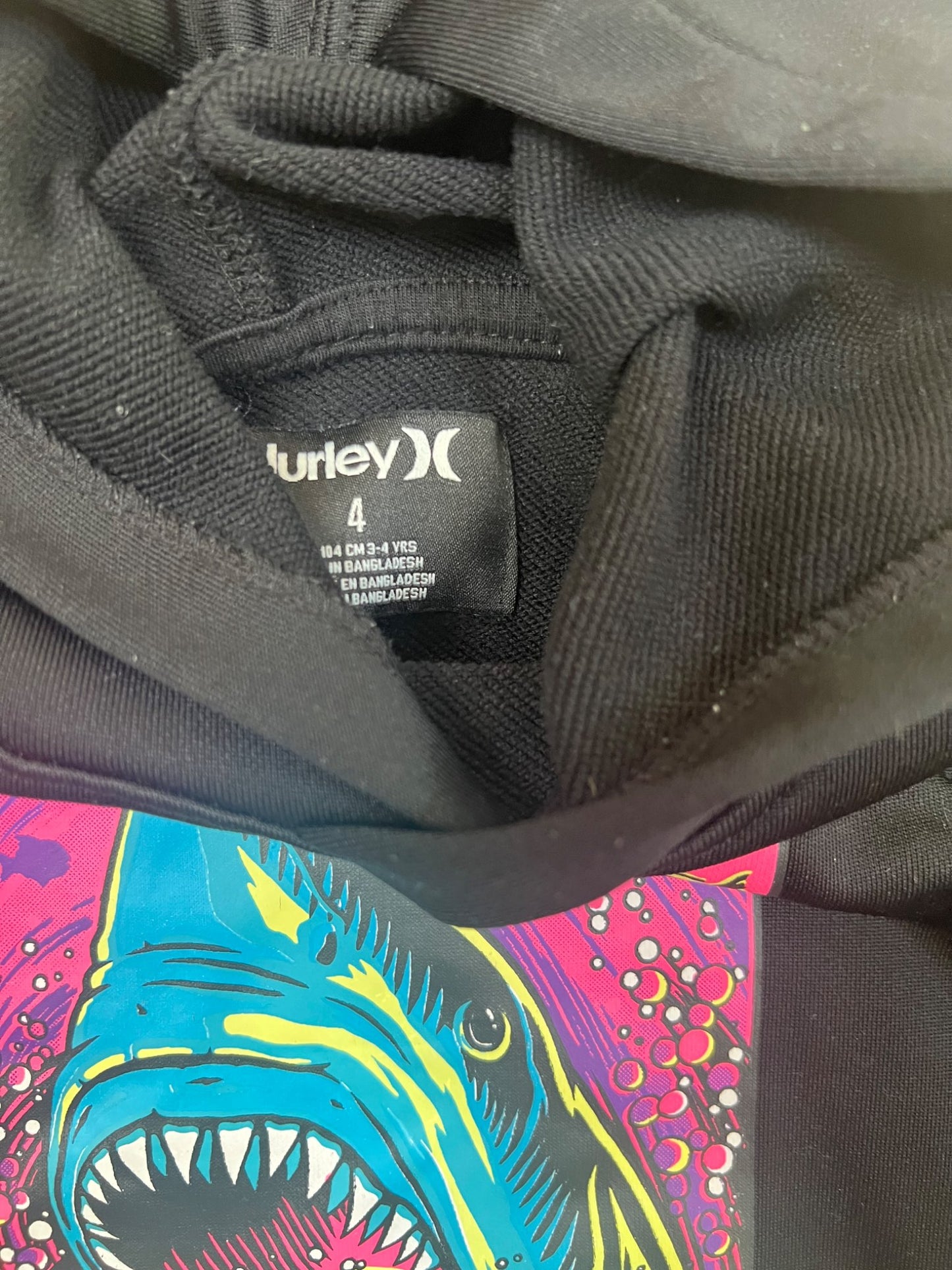 Hurley Black Shark Hoodie - size 4T, Kids 4/4T