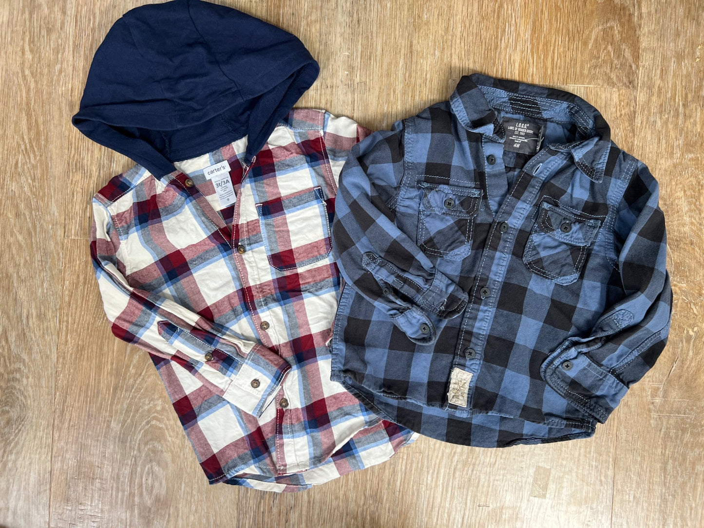 2 Long Sleeve  Red and Blue Plaid Shirts - 3T, Kids 3T