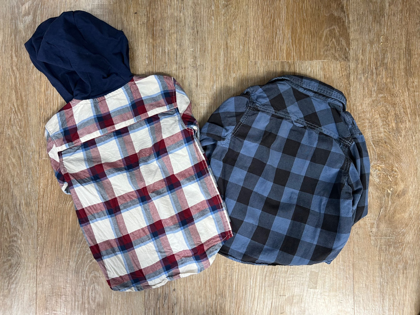 2 Long Sleeve  Red and Blue Plaid Shirts - 3T, Kids 3T