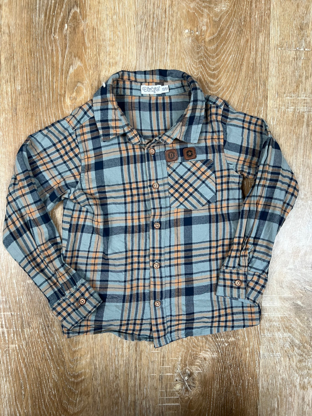 Teal and Cognac Plaid longsleeve shirt- 5T, Kids 5/5T