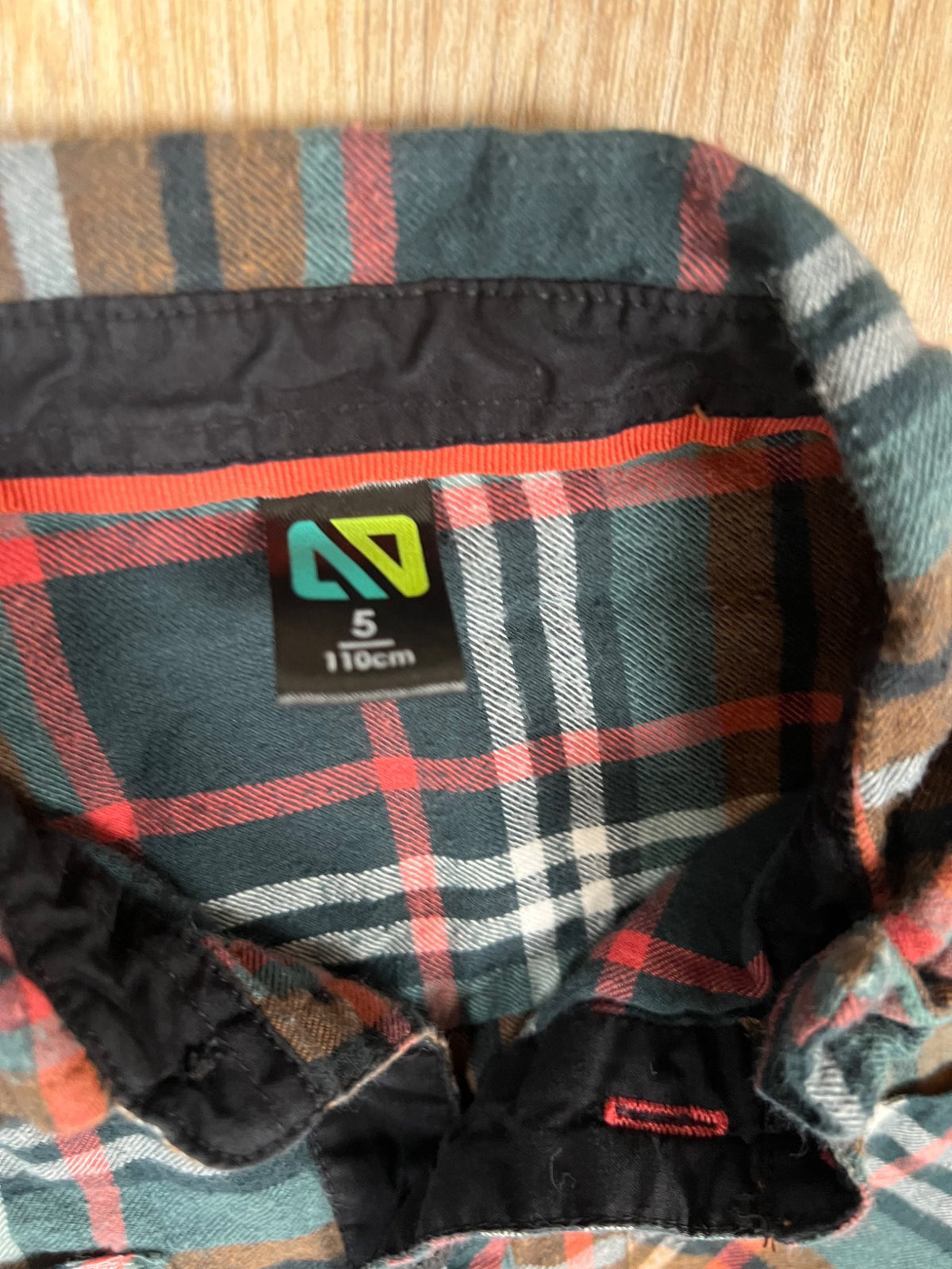 Teal, Orange and Cognac Plaid Shirt with Cognac pants - size 5, Kids 5/5T