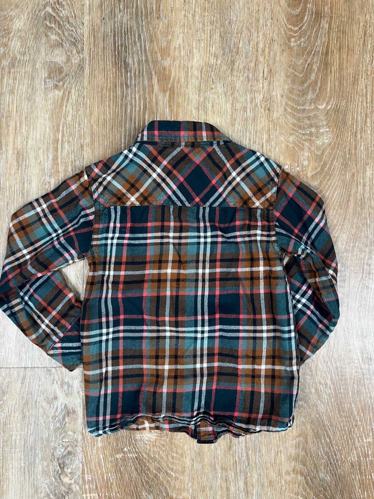 Teal, Orange and Cognac Plaid Shirt with Cognac pants - size 5, Kids 5/5T