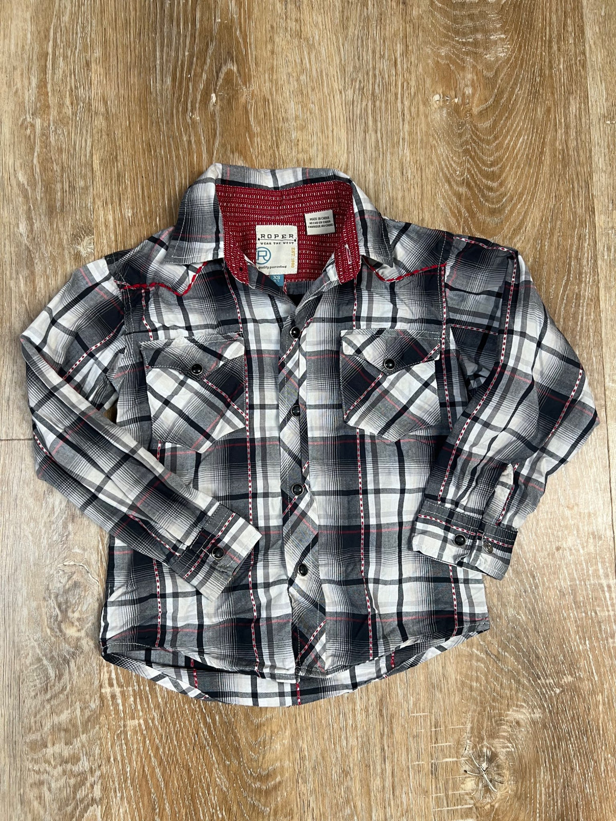 Plaid Grey & Red  Button up Cowboy shirt  - size 4/5