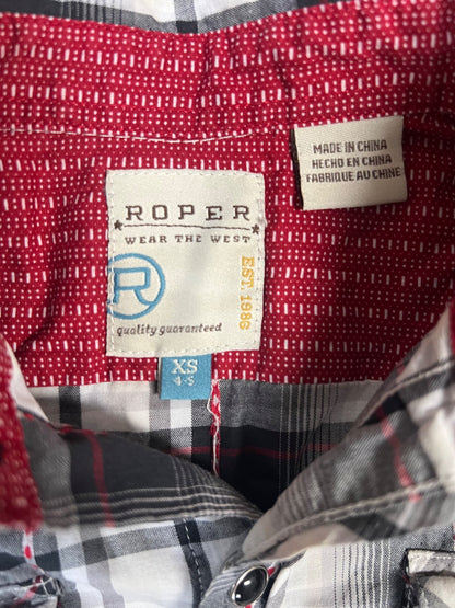 Plaid Grey & Red  Button up Cowboy shirt  - size 4/5
