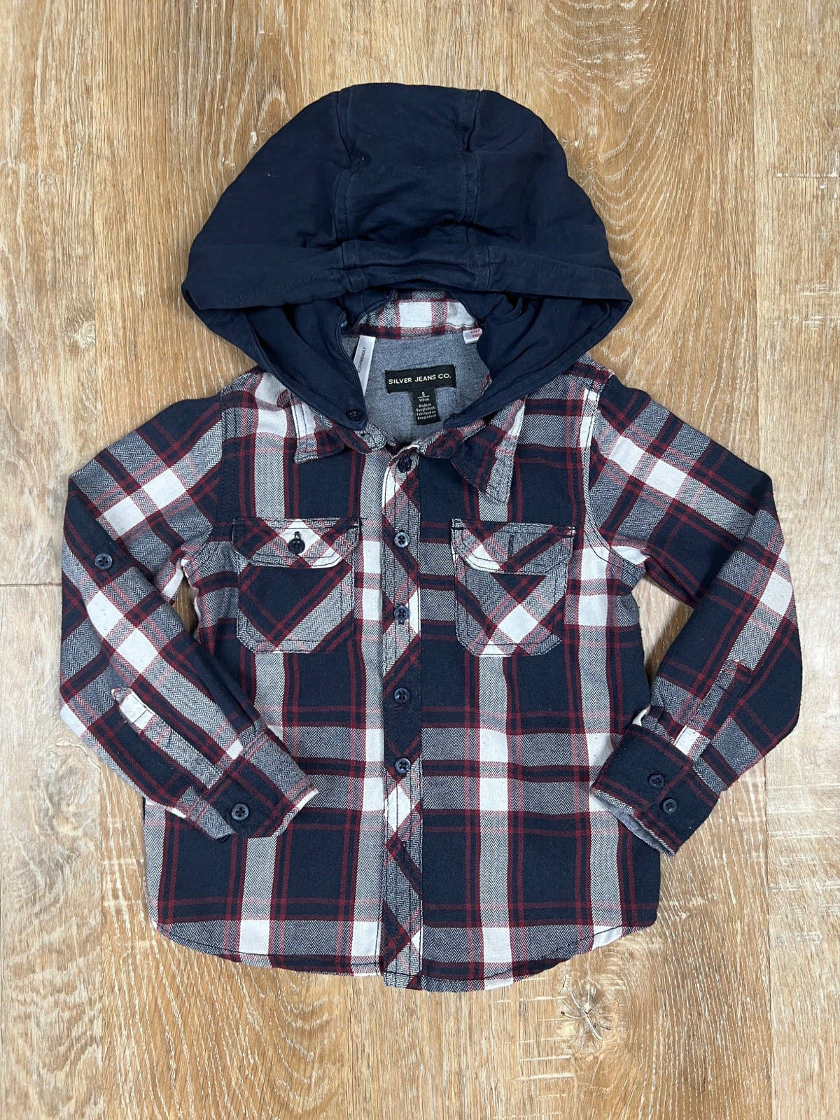 Navy Blue and Burgundy Plaid Shirt -size 5, Kids 5/5T