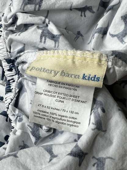Pottery Barn Organic Kids Crib Sheets – 2-Pack – Navy/White - Dog and Geometric