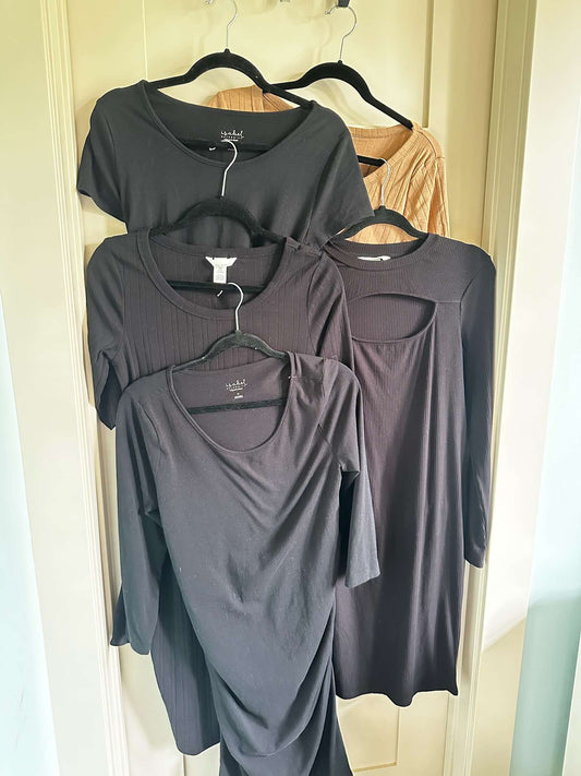 Maternity Black & Neutral Dress/Basic Bundle – 5 Pieces, Maternity M (8-10)