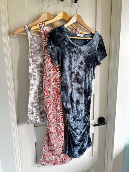 Trendy Maternity Casual Dress Bundle + Tank – 2 Dresses + 1 Tank – Size S, Maternity S (4-6)