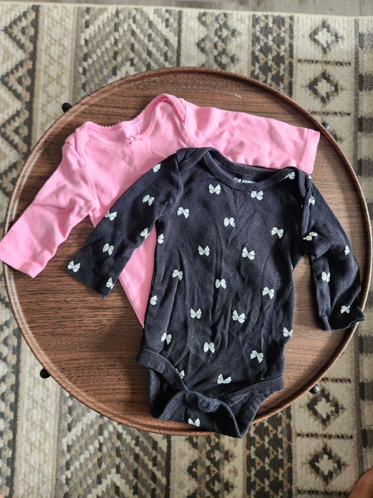 0-3 month Long Sleeve Onesies - black bows & pink, Kids 3 Month (0-3M)
