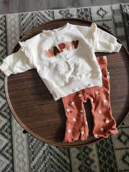 Rabbit Bear Sweater and Pants Set "Happy" 0-3m, Kids 3 Month (0-3M)