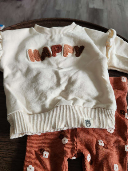 Rabbit Bear Sweater and Pants Set "Happy" 0-3m, Kids 3 Month (0-3M)