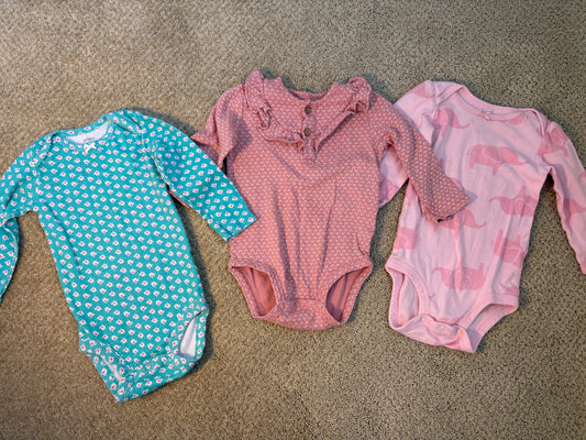 Carter’s 3 long sleeve onesie bundle 12 months , Kids 12 Month (9-12M)