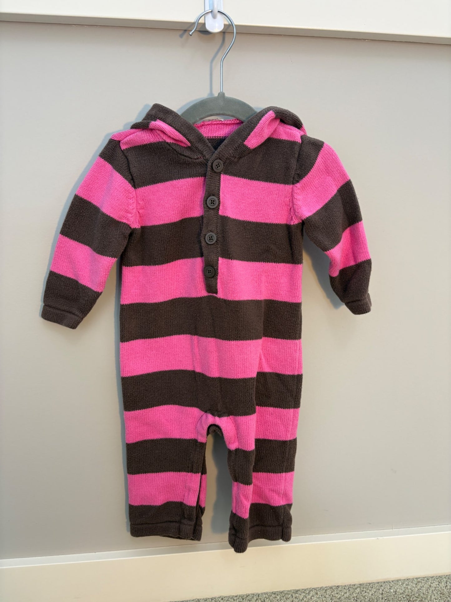 Pink and brown striped romper 6-12 months , Kids 12 Month (9-12M)