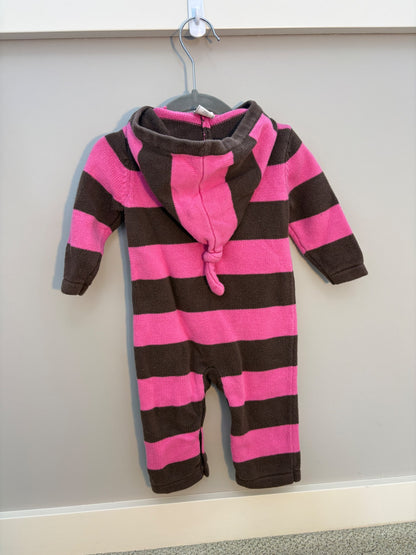 Pink and brown striped romper 6-12 months , Kids 12 Month (9-12M)