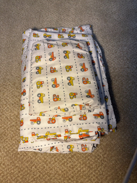 Twin construction vehicle sheet set and pillowcase