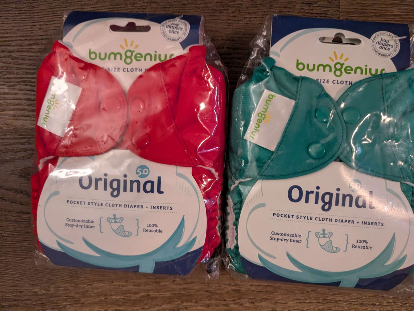 2 x NEW Bumgenius Original 5.0 Cloth Diaper+ Inserts