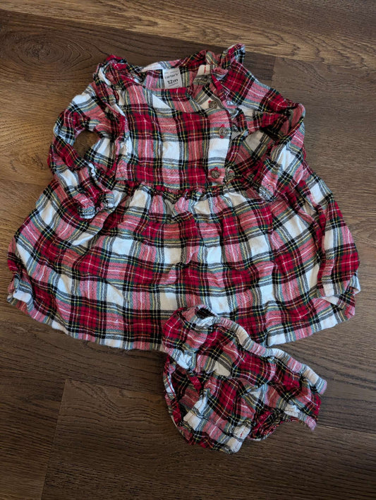 Carter's 12M Girls Plaid Christmas Dress Set, Kids 12 Month (9-12M)