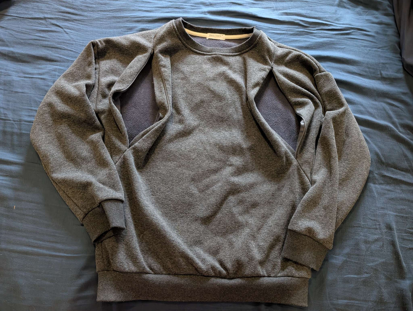 Large grey fleece lined nursing sweater , Maternity L (12-14)