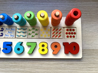 Wooden Montessori Counting & Number Learning Board (1–10)