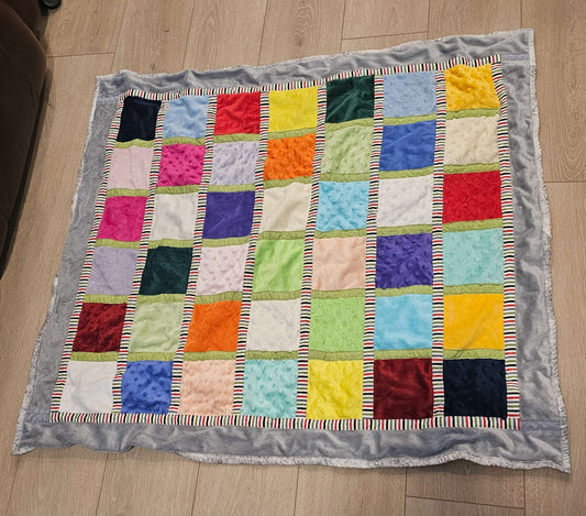 Colorful Minky Patchwork Baby Blanket bedtime  - Sensory Dimple Dot