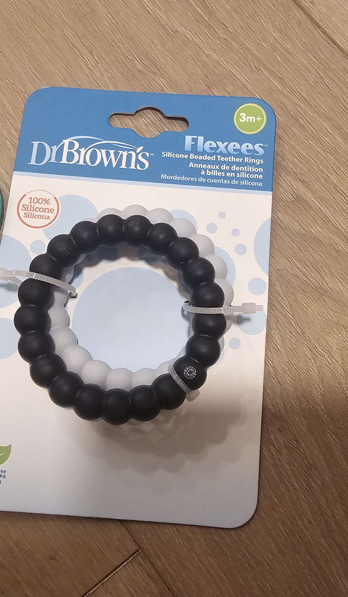 Dr. Brown’s Flexees Beaded Teether Rings, 100% Silicone, Soft & Easy to Hold, Encourages Self-Soothe, 3 Pack, Pink, White, Gray, BPA Free, 3m+