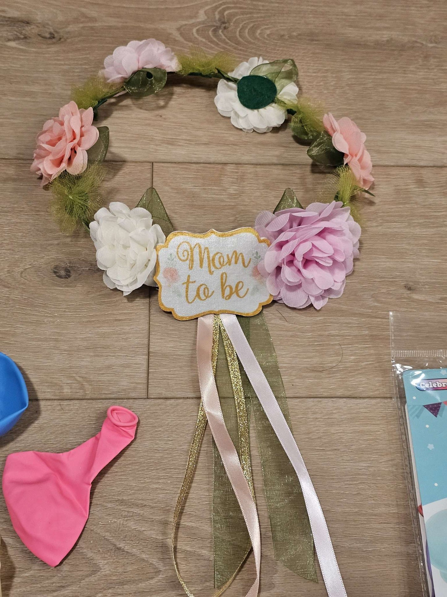 "Mom To Be" Flower Floral Crown and Mommy to Be Sash