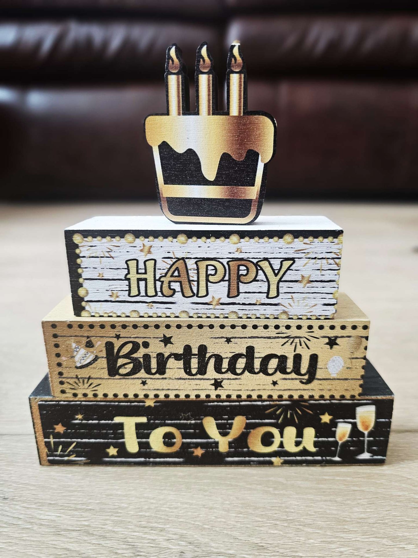 Happy Birthday Wooden Blocks Plaque and Decor bundle