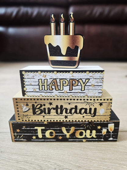 Happy Birthday Wooden Blocks Plaque and Decor bundle