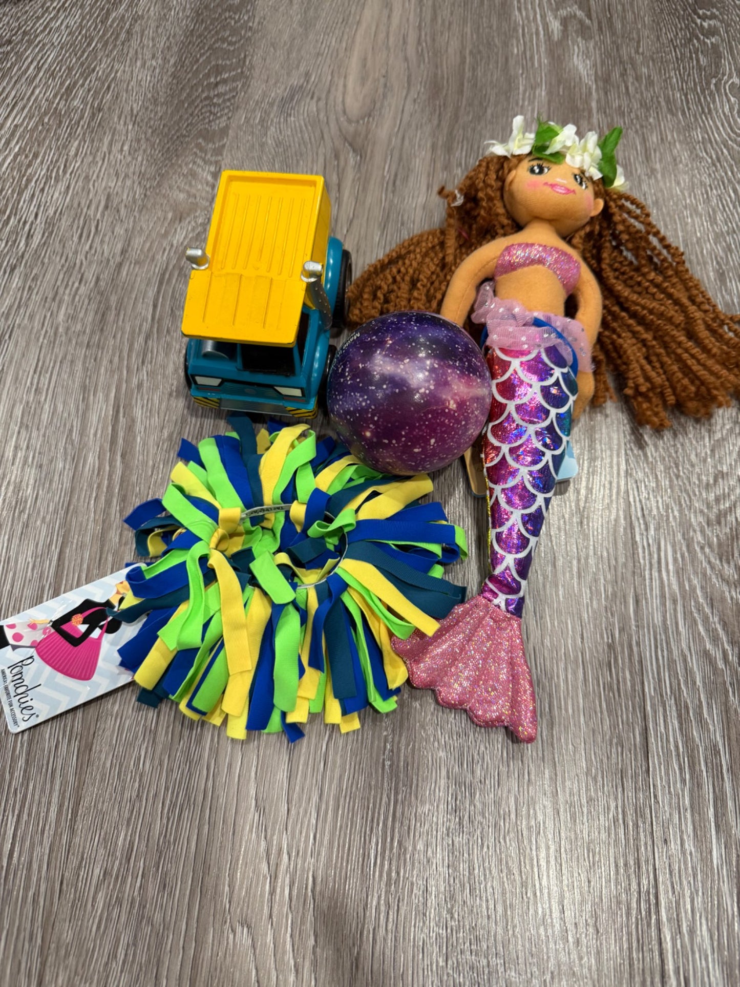 Kid toy and accessory bundle- mermaid, car and hair scrunchie