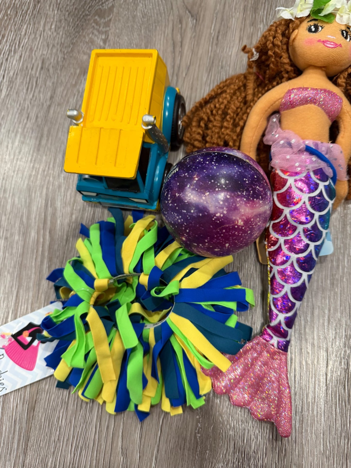 Kid toy and accessory bundle- mermaid, car and hair scrunchie