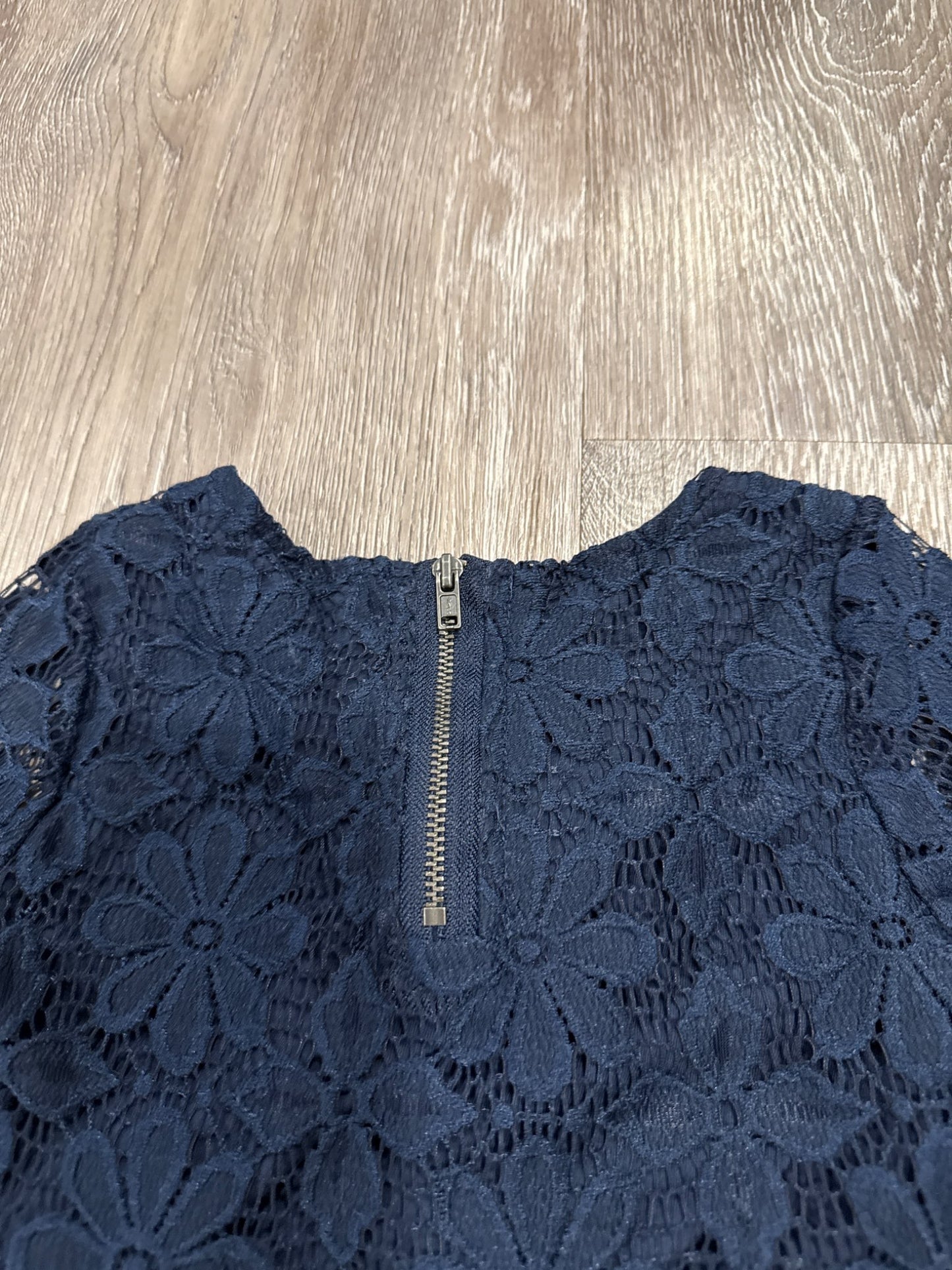 George Navy Lace Overlay Girls’ holiday top with zippered back, Kids 6/6X (extra small)