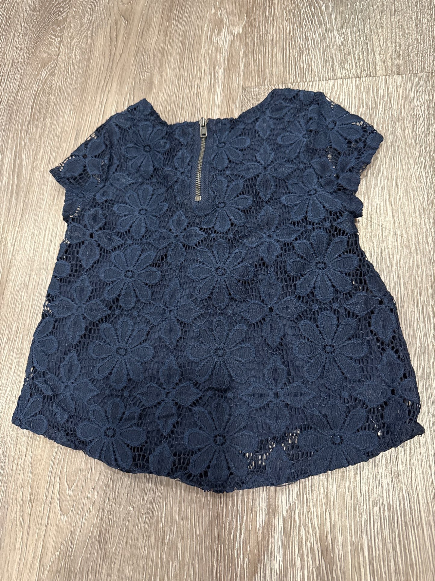 George Navy Lace Overlay Girls’ holiday top with zippered back, Kids 6/6X (extra small)