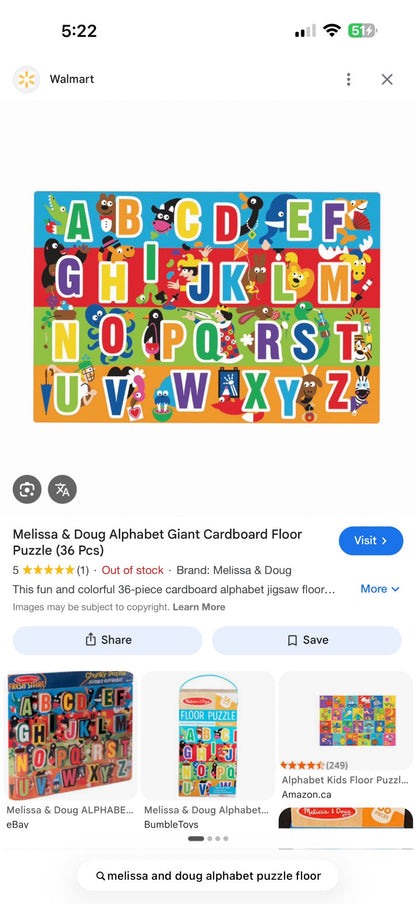 Melissa & Doug Alphabet Floor Puzzle MSRP over $45 Canadian